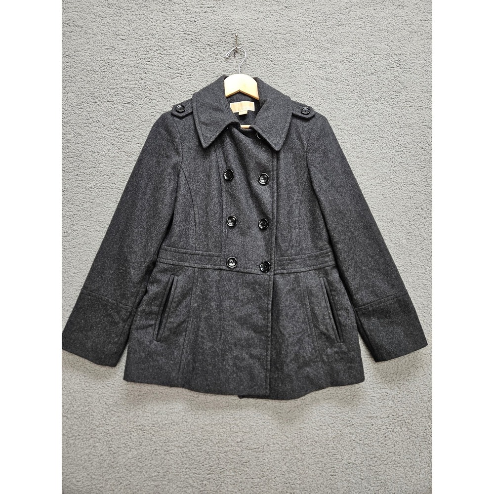 Michael Kors Peacoat Medium Gray Wool Blend Double Breasted Classic Winter Coat